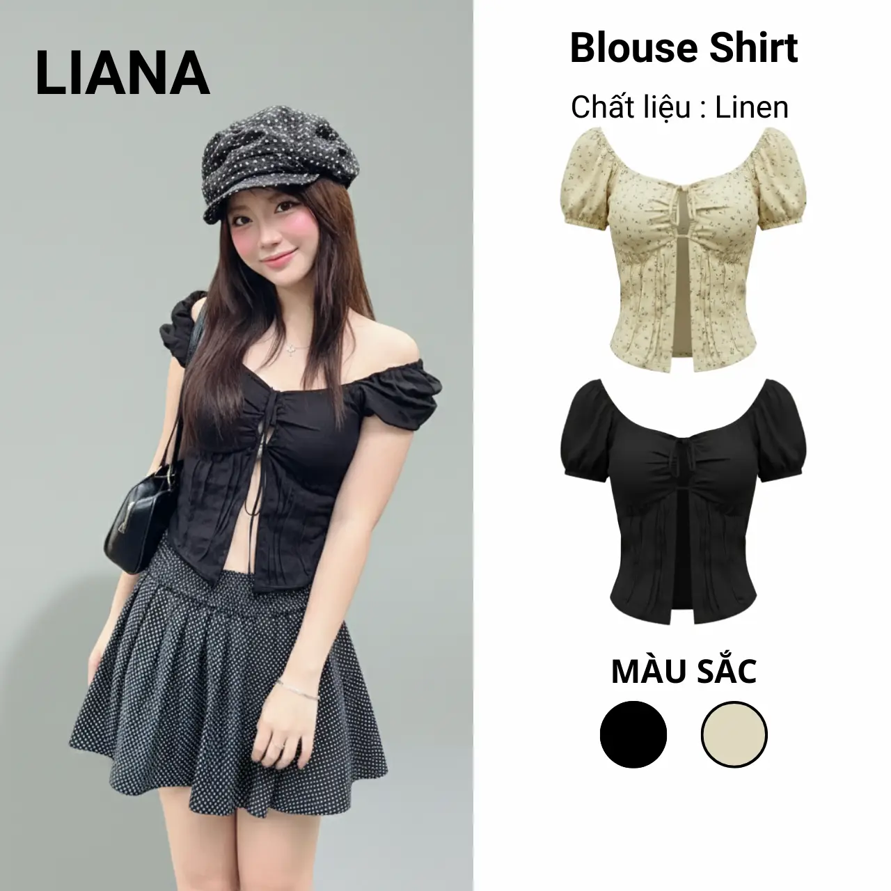 Blouse Shirt - áo tay phồng cổ vuông có dây thắt ở ngực